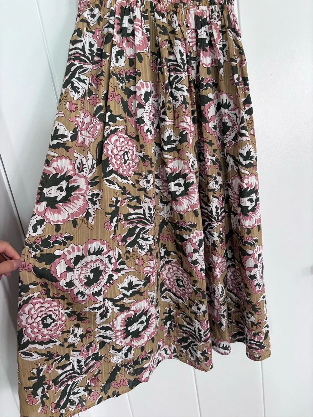 NWT Small - Caroline Constas Olive Floral Tie-Front Midi Dress